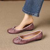 Purpdrank  Genuine Leather Women Shoes Fashion Butterfly-knot Spring and Autumn Flats Slip-On Casual Flat Heel Modern Ladies Shoes