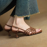 Purpdrank  new Summer Women Sandals Sheep Suede Leather Women Shoes Open Toe Ankle Strap Shoes Square Toe Thin Heel Sandals