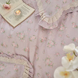 Purpdrank  Vintage French Country Rustic Style Floral Bedding Set 100% Cotton Double Layer Crinkle Yarn Duvet Cover Bed Sheet Pillowcases