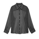 Purpdrank  Women's Casual Daily Commuting  Shirt Tops See-through Chiffon Comfortable Lapel Long Sleeve Shirt Tops