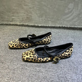 Purpdrank  European and American Design Single Shoes 2024 Spring Autumn New Leopard Pattern Low Heel Mary Jane Strap Women's Single Shoes