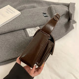 Purpdrank  Retro Women Bags Belt Buckle Design Single Shoulder Bag Flap Shape Pure Color Casual Street Underarm Satchels Latest