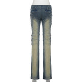 Purpdrank  Vintage Light Wash Distressed Paneled Jeans Y2K Slim-Fitting Low-Waisted Stitched Denim Pants Women Streetwear Retro Jeans
