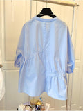 Purpdrank - Causal Overiszed Loose Doll Shirt Korean Chic O-neck Blouses 2023 Summer Ladies Puff Sleeve Pleated Blusas Camisas Mujer