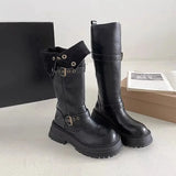Purpdrank  Fashion Women Black Block High Heels Long Boots New Winter Warm Knee High Boots Soft Leather Thigh High Boots Shoes