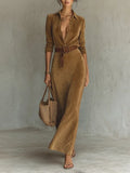 Purpdrank  Women's Vintage Belted High Waisted Party Evening Maxi Dresses New Long Sleeves Urban Elegant Lapel Shirt Dress