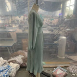 Purpdrank  Luxury Dinner Evening Long Dress 2025 Spring Women Club Party Dress Pleated Elegant Dress Female Solid V Neck Clothing