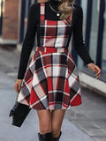 Purpdrank  Women's Dresses Autumn Fashion Dating Youthful Plaid Spaghetti Strap Sleeveless Square Neck Knee Length Casual A-Line Skirts
