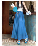 Purpdrank  High Waist Cotton and Linen Bohemian Women's Long Skirts Sashes 2025 New Spring Summer Vintage Solid Pleated Skirts