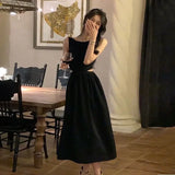 Purpdrank  High-end Women's Furnished French Waist-slim Long Skirt Light Luxury Texture Pure Sleeveless White Waist-disguised Dress Summer