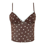 Purpdrank  Sexy Coffee Polka Dot Chiffon Lacing up Backless Camisole Tank Top + Zipper Low Waist Knee Length Mermaid Skirt 2 Pieces 1 Set