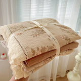 Purpdrank  Double Layer Yarn Bedding Set Print Floral Four Pieces Set Soft Comfortable Duvet Cover Bed Sheet With Pillowcases Home Textiles
