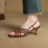 Purpdrank  new Summer Women Sandals Sheep Suede Leather Women Shoes Open Toe Ankle Strap Shoes Square Toe Thin Heel Sandals