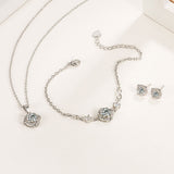 Purpdrank - Silver Four-leaf Clover Pendant Jewelry Set Female Diamond Windmill Rotating Lucky Gift For Women Girl