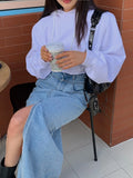 Purpdrank  Casual Botton Split Denim Skirts Female Sping Summer Vintage Long Skirt Ladies High Waisted Pocket Jeans Skirt