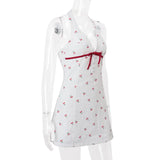 Purpdrank  y2k Dress 2000s Women Summer Cherry Print Sleeveless Backless A Line Mini Dress Beach Club Party Dresses Streetwear