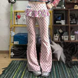 Purpdrank  Y2K New Long Pants Star Print Personality Sweet For Women Fashion Ins Patchwork Long Pants Pink Elastic Fashionable Pants Skirt