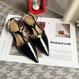 Purpdrank  Summer New Fashion Patent Leather Women Shoes Casual Flat Heel Pointed Toe Buckle Strap Mules Dress Sandals Slides