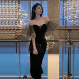 Purpdrank  Celebrity Mesh Spliced Tight Sexy Strapless Long Dress Women High-waisted Slim Wrap Hip Backless Dress Summer Luxury Banquet