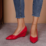 Purpdrank  High Heel Comfortable Women's Shoes Spring Autumn New Style Slope Heel Pointed Shallow Mouth Lacquer Leather Single Shoe