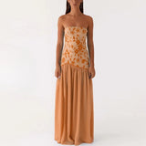 Purpdrank  Elegant Strapless Print Long Dress Women Off Shoulder Sleeveless Split Vestidos Female 2025 Summer Fashion Chic A Line Robe