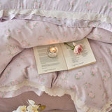 Purpdrank  Vintage French Country Rustic Style Floral Bedding Set 100% Cotton Double Layer Crinkle Yarn Duvet Cover Bed Sheet Pillowcases
