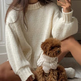 Purpdrank  Women Casual Oversized Knit Sweaters Fall Winter Long Sleeve Round Neck Solid Color Pullovers Loose Fit Jumper Knitwear Tops