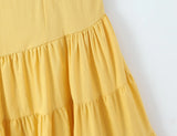 Purpdrank  Fashion Yellow Spliced Irregular Ruffles Hem Sleeveless Dress Women O neck Side Waist Midi Long Dresses Femme Vestidos Robe
