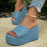 Purpdrank  Summer Women's Vintage Y2K Wedge Heel Slides Chunky Platform Mules Casual Beach Party Wedge Sandals Blue Brown Big Size 43