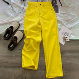 Purpdrank  Fashion Lemon Yellow Jeans Women High Waist Straight Loose Full Trousers 2025 New Autumn Trendy Wide Leg Denim Pants