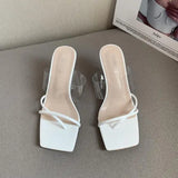 Purpdrank  Transparent Slippers Shoes Slipers Women Slides Square Toe Fashion Heeled Mules Low 2025 Luxury High PU Fabric Scandals Rubber R