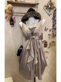 Purpdrank  Vintage French Retro Daughter Dress Female Court Style High Sense Coffee Break Waist Skirt