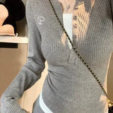 Purpdrank  American Fake Two-piece Contrasting Color Long-sleeved New Autumn Winter Slimming Short Hot Girl Bottoming Top