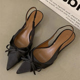 Purpdrank  Elegant Bow Shallow Pumps Women Fashion Pointed Toe Slingbacks Evening Dress Shoes Comfortable Kitten Heel Brand Designer Shoes