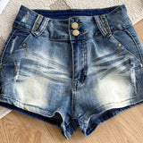 Purpdrank  American Retro Denim Shorts For Women Summer New Casual Ripped Tight Hot Pants Fashion Washed Distressed Hot Girls Shorts
