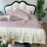 Purpdrank  Princess Bed Skirt Sheet Summer Cool Bed Skirt Mattress Lace Bedsheet Not Stuffy Double King Bedspread With 2 Pillowcases