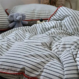 Purpdrank  Ins Nordic Minimalist Style Green Strip Bedding Sheet Duvet Cover Set Home Luxury Bedding Set Bed Sheets Comfortable Bedspread