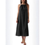 Purpdrank  Popular Neck Sleeveless Solid Color Vest Cotton and Linen Dress Women