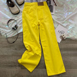 Purpdrank  Fashion Lemon Yellow Jeans Women High Waist Straight Loose Full Trousers 2025 New Autumn Trendy Wide Leg Denim Pants