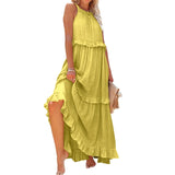 Purpdrank  Ladies' Bohemian Style High Street Summer Large Hem Stacked Long Dress Fashionable Daily Date Sexy Beach Style Pure Color Skirt