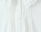 Purpdrank  Sweet White Spliced Lace open Buttons Peter Pan Collar Mini Sleeveless Dress Women Wood ears Hem Loose Straight Short Vestidos