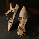 Purpdrank   Summer Genuine Leather Sandals Pointed Toe Sandals for Women Low Heel Concise Gladiator Shoes Fashion Narrow Band Ladies Shoes