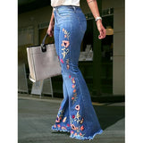 Purpdrank  Plus Size New 2025 Women's plus Size Micro Flare Jeans Elastic Embroidered Denim Pants Washed Effect Comfortable Fit Trousers