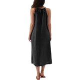 Purpdrank  Popular Neck Sleeveless Solid Color Vest Cotton and Linen Dress Women