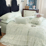 Purpdrank  Cotton Princess Bedding Sets Queen Butterflies Embroidered Chiffon Lace Elegant Soft Flat Sheet With Pillowcases 4PCS