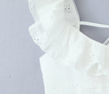 Purpdrank  White Spliced Wood ears Ruffles Embroidery Hollow Out Hole Sexy Corset Women Summer Tank Tops Slim Through Buttons Crop Top