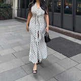 Purpdrank  Summer New Women's Temperament Polka Dot Sleeveless Slim Dress Mermaid Skirt Long Skirt