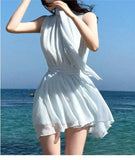 Purpdrank  Summer Bohemian Chiffon Women's Long T-shirts Sashes 2025 New Sleeveless Casual Loose Shirts Halter Slim Tops Female