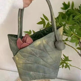 Purpdrank  Niche design shoulder bag new lotus leaf hand carry shoulder Tote bag retro style fashion versatile bucket bags