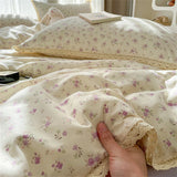 Purpdrank  INS Flower Bedding Set Soft Washed Cotton Bed Sheet Queen King Size Duvet Set Skin-friendly Comforter Set Pillowcase Bed Linens